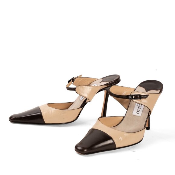 Jimmy Choo Two-Tone Leather Mule Heels - Picture 2 of 8